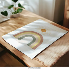 Boho Rainbow Photographic Print, Sun Art Print, Neutral Tone Wall Art, Kids Room Decor, Playroom Wall Decor, Minimalist Home Decor - Tawshia