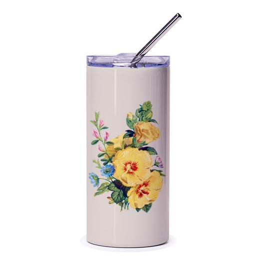 Floral Tumbler, Yellow Hibiscus Tumbler, Flower Power Tumbler, Botanical Tumbler, Drinkware, Gift for Her, Summer Tumbler, Travel Mug - Tawshia