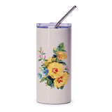 Floral Tumbler, Yellow Hibiscus Tumbler, Flower Power Tumbler, Botanical Tumbler, Drinkware, Gift for Her, Summer Tumbler, Travel Mug - Tawshia