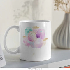 Balloon Mug, Watercolor Balloons, Pastel Colors Mug, Party Celebration Mug, Birthday Gift, Cute Coffee Mug - Tawshia