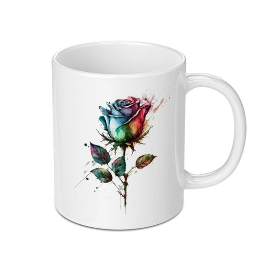 Watercolor Rainbow Rose Mug, Unique Floral Art Mug, Colorful Rose Gift Mug, Flower Coffee Cup, Artistic Rose Design Tea Mug, Rainbow Rose - Tawshia