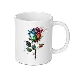 Watercolor Rainbow Rose Mug, Unique Floral Art Mug, Colorful Rose Gift Mug, Flower Coffee Cup, Artistic Rose Design Tea Mug, Rainbow Rose - Tawshia