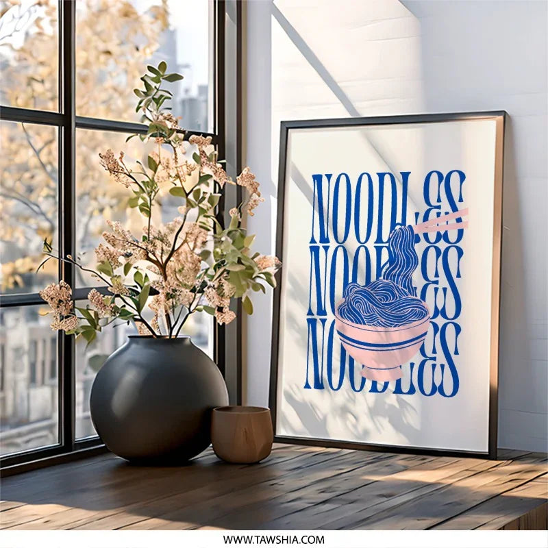 Noodles Wall Art, Foodie Print, Kitchen Decor, Modern Typography, Fun Wall Decor, Ramen Lover Gift, Noodle Bowl Art, Restaurant Wall Art - Tawshia