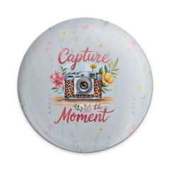 Capture the Moment Pinback, Floral Camera Pin, Photographer Gift, Photo Lover Badge, Cute Camera Button, Floral Pinback Button - Tawshia