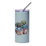 Succulent Tumbler, Leopard Print Planters, Crystal Accent, Plant Lover Gift, Stylish Tumbler, Unique Design Tumbler - Tawshia