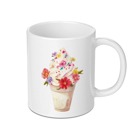 Floral Ice Cream Mug, Cute Foodie Mug, Dessert Lover Gift, Whimsical Kitchen Decor, Colorful Coffee Cup, Sweet Treat Mug, Gift for Baker - Tawshia