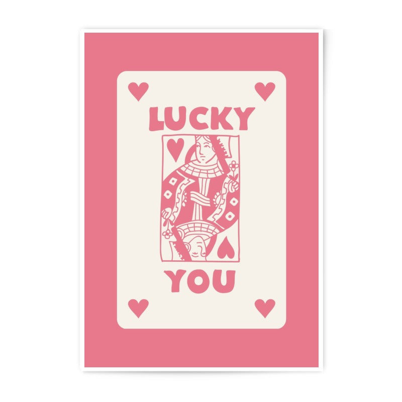 Lucky You Queen of Hearts Photographic Print, Pink Wall Art, Valentine's Day Decor, Playing Card Print, Trendy Wall Art - Tawshia