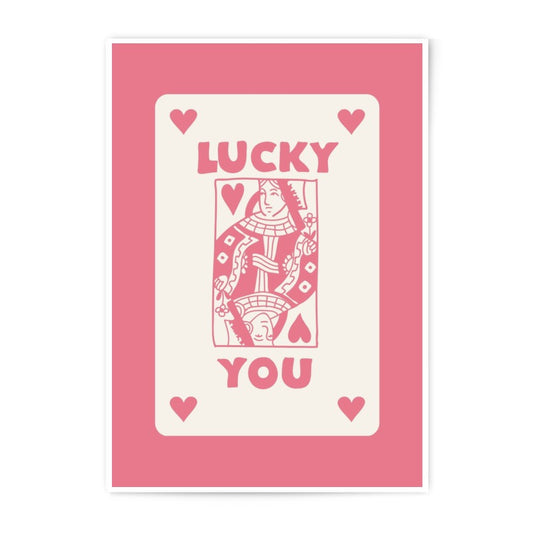 Lucky You Queen of Hearts Photographic Print, Pink Wall Art, Valentine's Day Decor, Playing Card Print, Trendy Wall Art - Tawshia