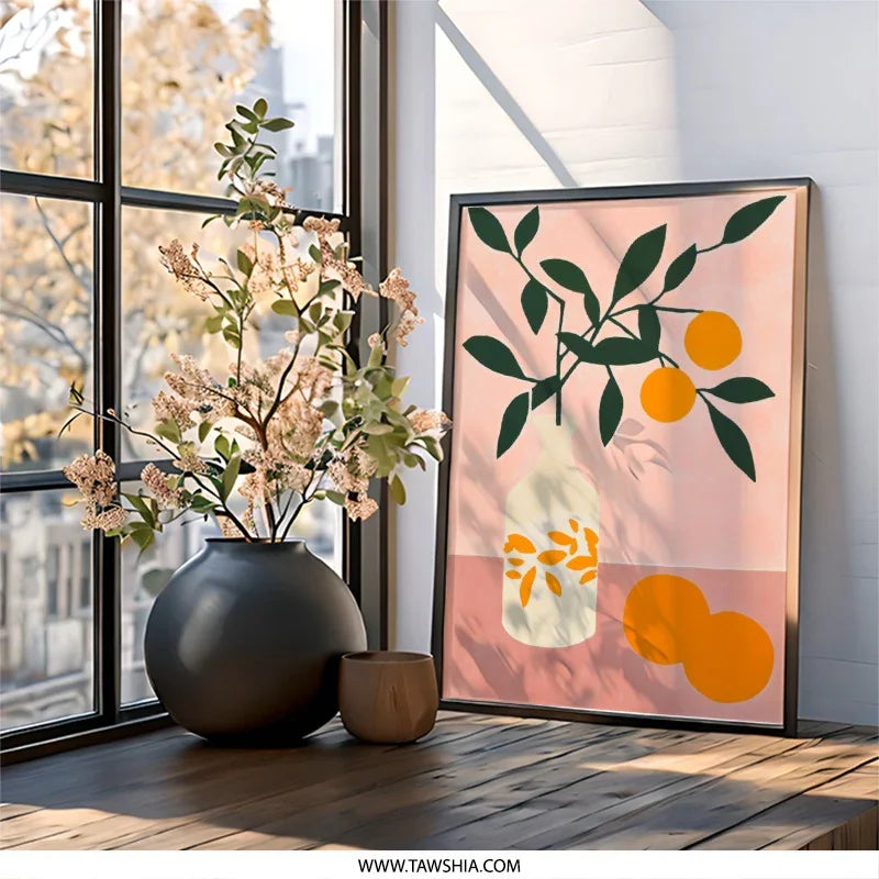 Orange Wall Art, Botanical Art Print, Still Life Art, Modern Wall Decor, Citrus Art, Kitchen Wall Art, Minimalist Print - Tawshia