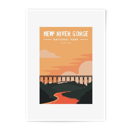 New River Gorge National Park Photographic Print, West Virginia Art, Travel Poster, Bridge Landscape, USA Wall Decor, Retro Style - Tawshia