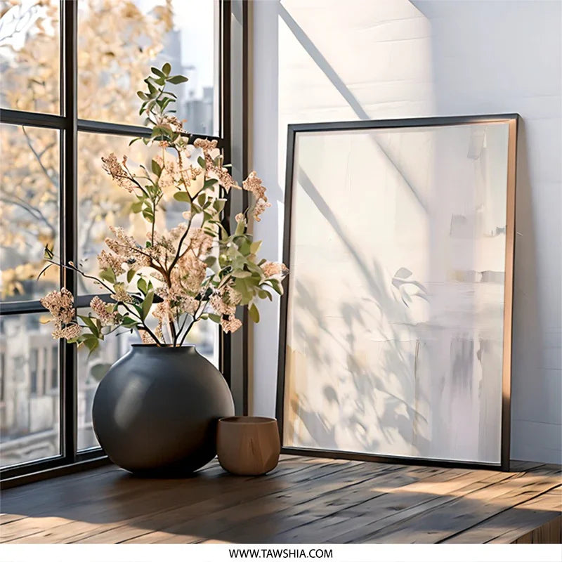 Abstract Neutral Wall Art, Minimalist Painting Print, Modern Home Decor, Beige Gray Artwork, Contemporary Art Print, Framed Wall Decor - Tawshia