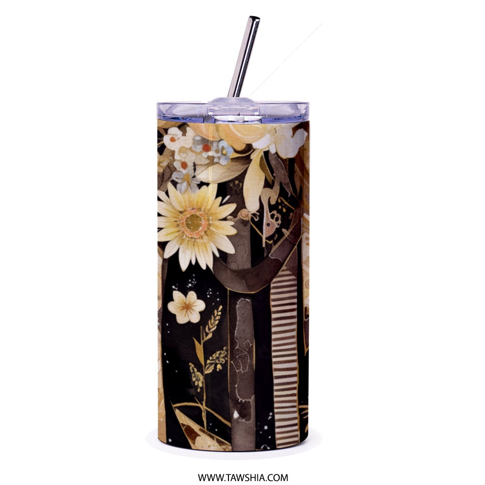 Floral Tumbler, Abstract Art Tumbler, Artistic Tumbler, Black Tumbler, Flower Tumbler, Modern Design Tumbler, Unique Tumbler, Gift For Her - Tawshia