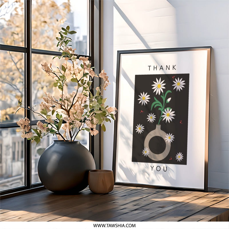 Thank You Daisies Wall Art, Floral Print, Flower Wall Decor, Minimalist Art Print, Modern Thank You Gift, Housewarming Wall Decor - Tawshia