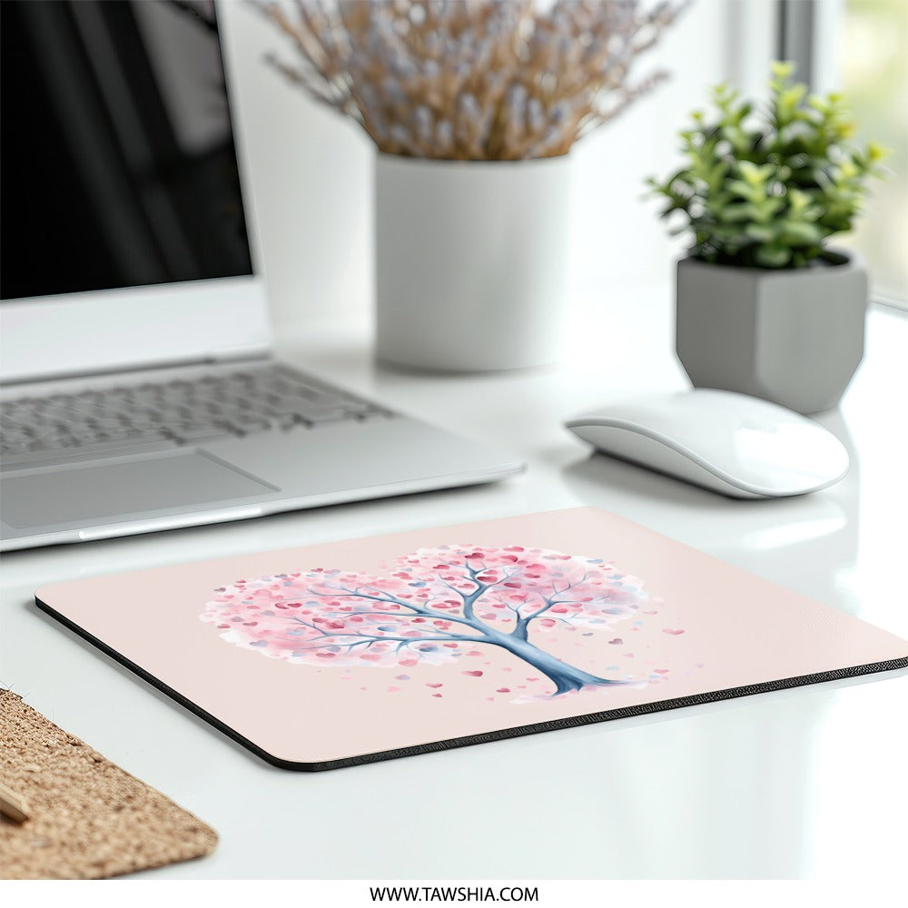 Heart Tree Mouse Pad, Love Tree Art, Pink Heart Decor, Valentines Gift, Romantic Mousepad, Cute Desk Accessory, Tree of Hearts - Tawshia