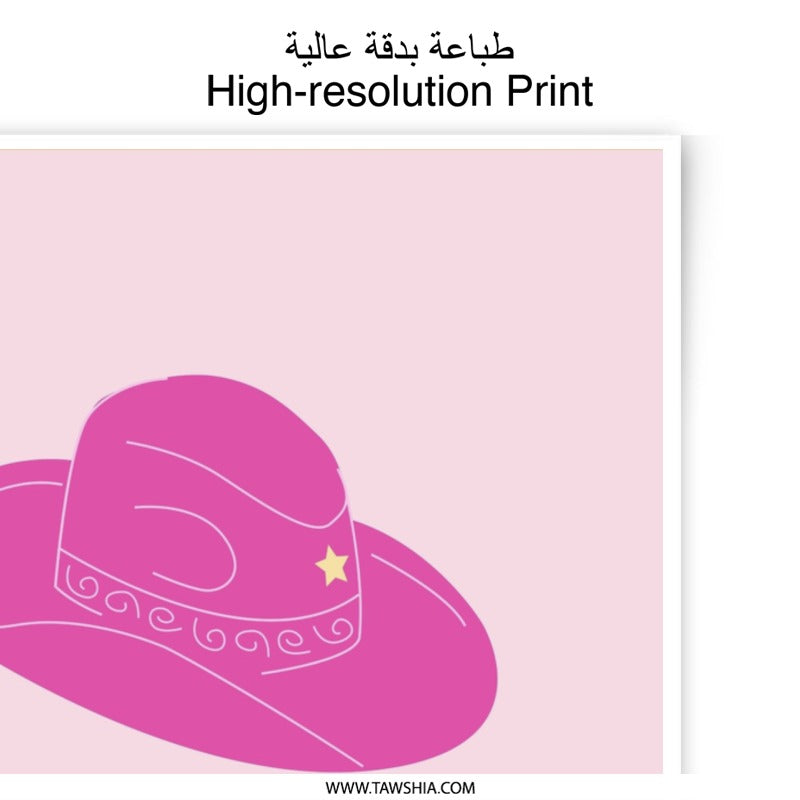 Howdy Photographic Print, Pink Cowboy Hat Art, Western Decor Print, Cowgirl Wall Art, Trendy Dorm Decor, Pink Aesthetic Room Decor - Tawshia