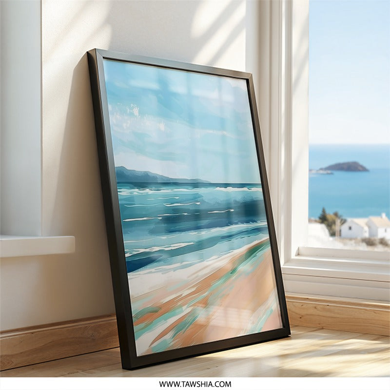 Ocean Beach Wall Art, Coastal Seascape Painting, Abstract Beach Print, Sea Waves Artwork, Tropical Decor, Nautical Wall Decor, Beach House - Tawshia