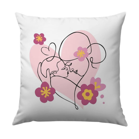 Mother and Child Pillow, Floral Heart Art Pillow, Mother's Love Gift Pillow, Minimalist Line Art Pillow, Home Decor Accent - Tawshia