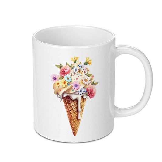 Floral Ice Cream Cone Mug, Cute Mug, Coffee Mug, Tea Mug, Unique Design Mug, Gift Mug, Flower Mug, Food Mug, Drinkware Mug (134) - Tawshia