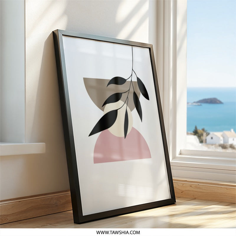 Minimalist Leaf Wall Art, Abstract Shapes Print, Modern Home Decor, Botanical Art Print, Living Room Wall Decor - Tawshia