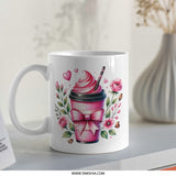 Pink Drink Mug, Floral Coffee Cup, Latte Art, Cute Coffee Mug, Gift for Her, Coffee Lover Gift, Unique Mug Design, Tea Cup, Gift Mug - Tawshia