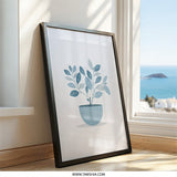 Potted Plant Wall Art, Blue Leaves Print, Minimalist Home Decor, Houseplant Illustration, Modern Art, Botanical Artwork - Tawshia