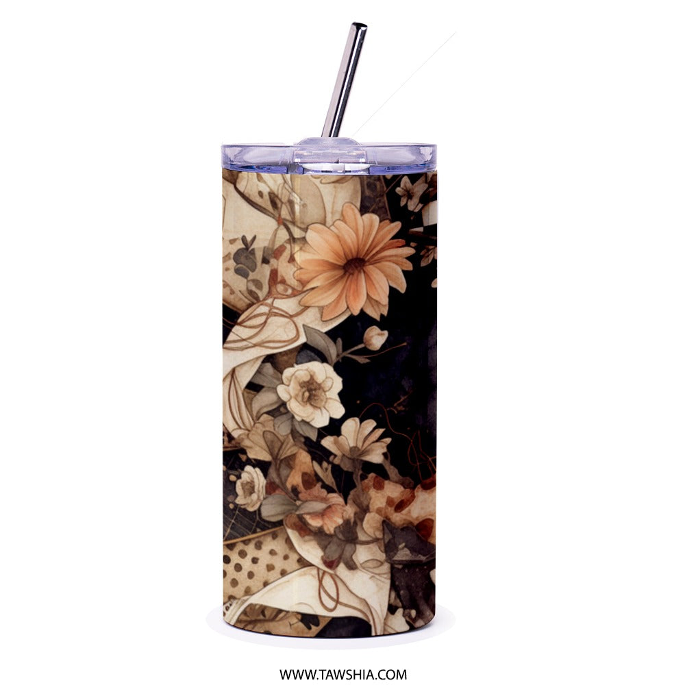 Floral Tumbler, Checkered Pattern Tumbler, Flower Tumbler, Decorative Tumbler, Elegant Tumbler, Novelty Tumbler, Unique Gift Idea - Tawshia