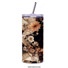 Floral Tumbler, Checkered Pattern Tumbler, Flower Tumbler, Decorative Tumbler, Elegant Tumbler, Novelty Tumbler, Unique Gift Idea - Tawshia