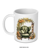 Autumn Reading Nook Mug, Cozy Chair Coffee Mug, Book Lover Gift Mug, Fall Decor Mug, Pumpkin and Books Mug, Thanksgiving Mug - Tawshia