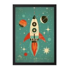 Retro Rocket Wall Art, Space Print, Mid Century Modern Art, Sci Fi Decor, Kids Room Art, Nursery Art, Space Theme, Outer Space Art - Tawshia