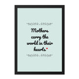 Mothers Day Wall Art, Mother Quote Print, Mom Gift Idea, Mothers Hold The World In Their Heart, Minimalist Wall Decor, Heart Touching Wall - Tawshia