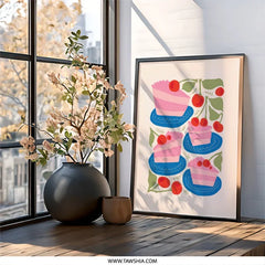 Cherry Cake Wall Art, Sweet Treat Print, Foodie Decor, Colorful Kitchen Art, Dessert Illustration, Modern Wall Art, Gift Idea - Tawshia