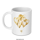 Golden Heart Balloons Mug, Watercolor Balloon Art Coffee Cup, Love Mug Gift, Decorative Mugs, Celebrations, Wedding Mug, Birthday Mug - Tawshia