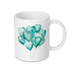 Teal Heart Balloons Mug, Watercolor Balloons, Celebration Drinkware, Anniversary Gift, Heart Mug, Romantic Gift Mug, Party Favor Mug - Tawshia