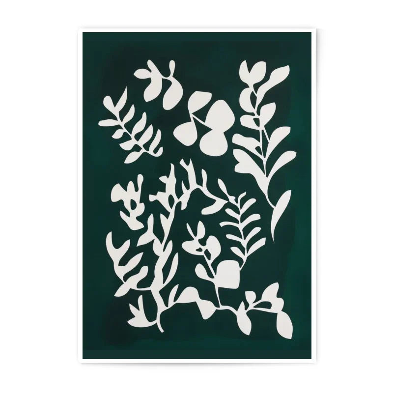 Botanical Photographic Print, White Leaf Art, Dark Green Decor, Modern Wall Art, Nature Inspired Print, Leaf Silhouette Photo - Tawshia