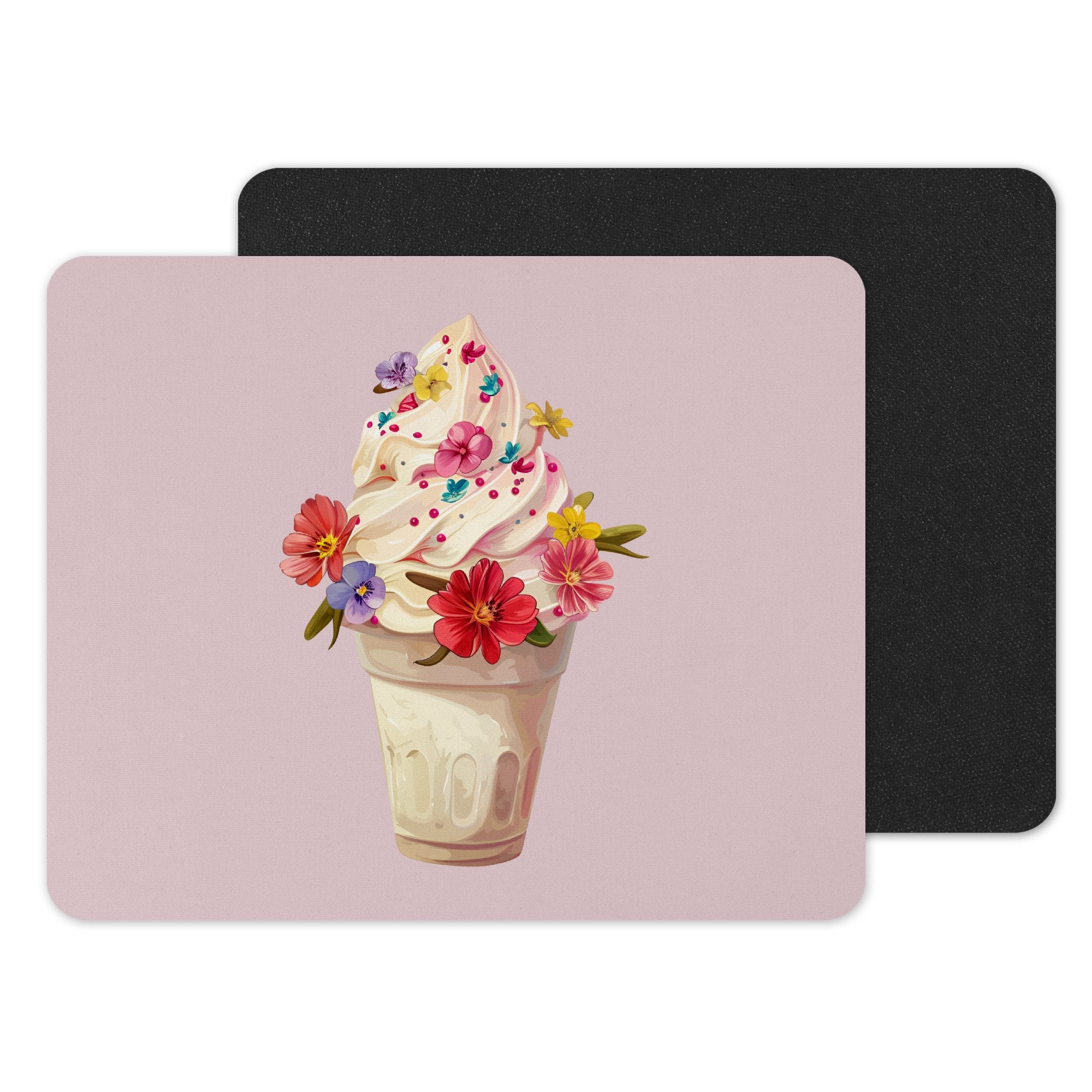 Ice Cream Cone with Colorful Flowers Mousepad Product
