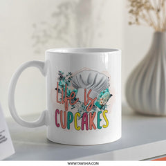 Life Is Cupcakes Mug, Chef Hat Mug, Cupcake Lover Gift, Baker Mug, Cooking Mug, Foodie Gift, Colorful Coffee Mug, Kitchen Decor Mug - Tawshia