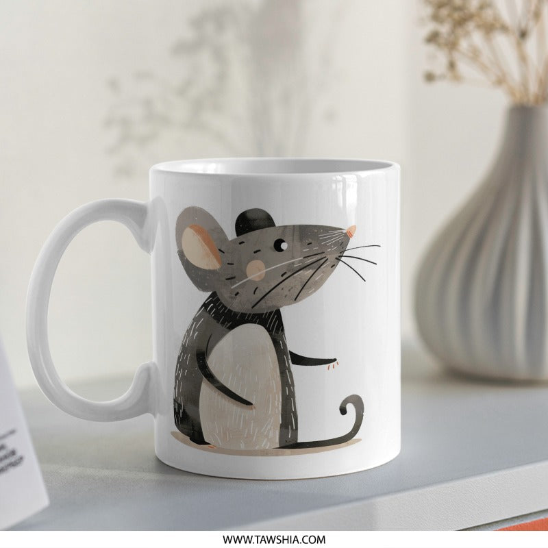 Dapper Mouse Mug, Animal Lover Gift, Cute Rodent Art, Unique Coffee Cup, Whimsical Mouse Design, Gift for Her, Gift for Him, Funny Mug - Tawshia