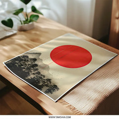 Japanese Sunset Photographic Print, Red Sun Art Print, Mountain Landscape Wall Decor, Minimalist Asian Art, Home Decor, Office Decor - Tawshia