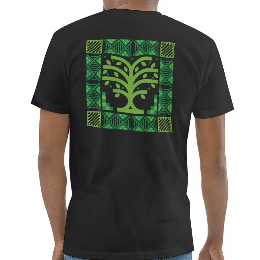 Unique Green Tree Design on Black T-shirt product