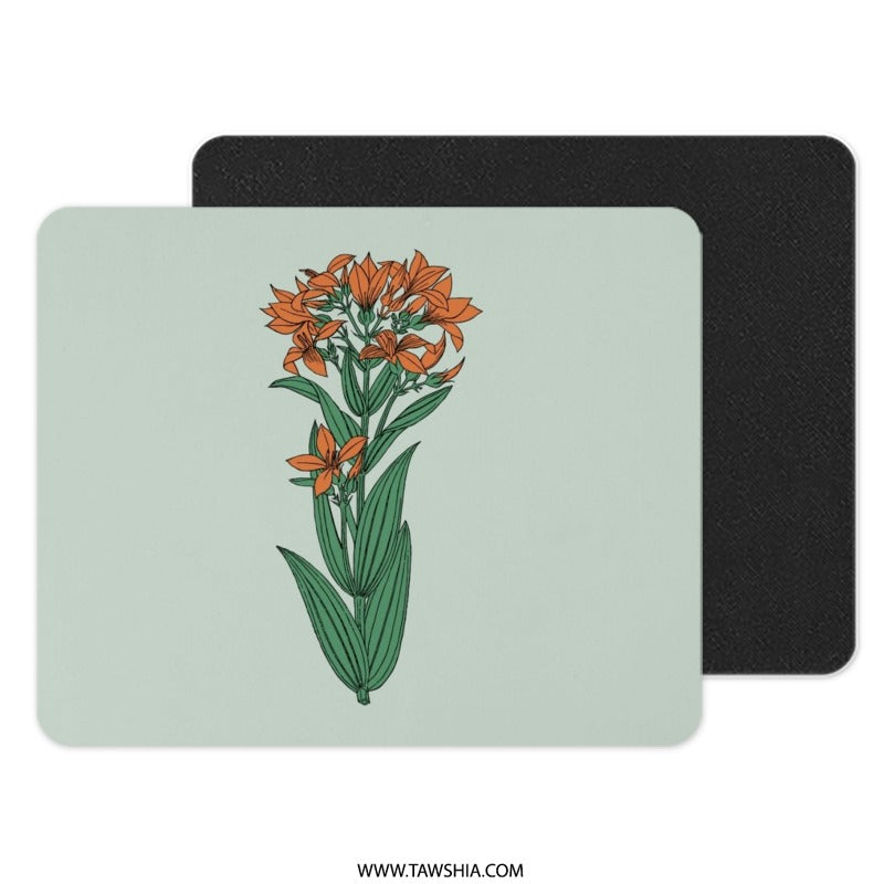 Orange Flower Mouse Pad, Floral Mousepad, Botanical Computer Mat, Office Decor, Cute Desk Accessory, Trendy Mouse Pad - Tawshia