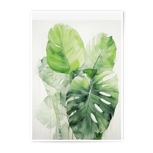 Monstera Leaf Photographic Print, Watercolor Plant Art, Tropical Decor, Green Leaf Print, Botanical Illustration, Home Decor, Wall Art - Tawshia