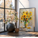 Sunflower Wall Art, Floral Still Life Painting, Vibrant Yellow Flower Bouquet, Home Decor Wall Art, Summer Blooms, Gift for Her, Framed Art - Tawshia