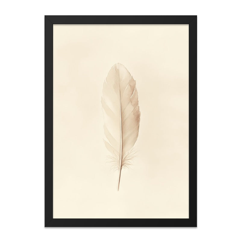 Feather Wall Art, Beige Feather Print, Minimalist Wall Decor, Simple Nature Art, Neutral Tone Artwork, Boho Wall Art, Feather Illustration - Tawshia