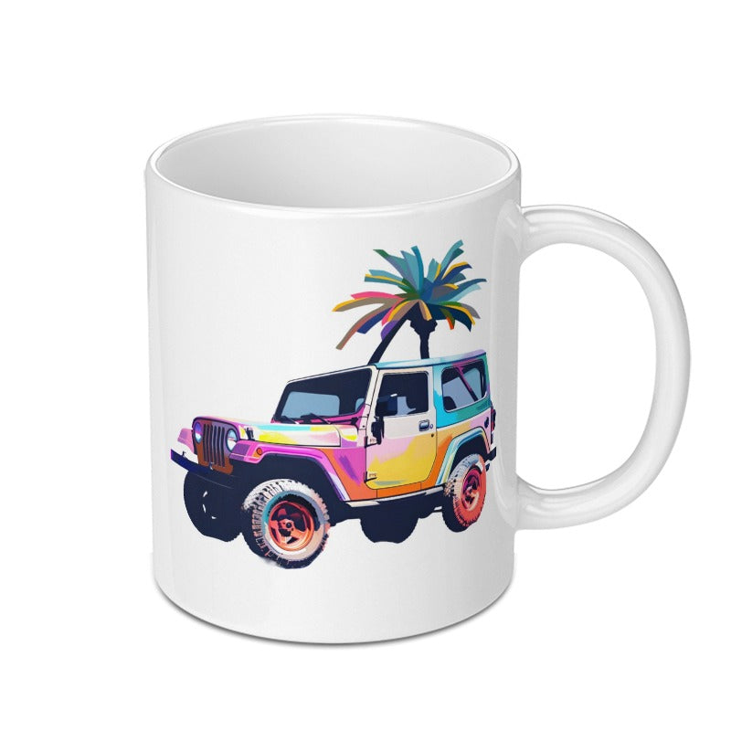 Colorful Jeep Mug, Tropical Palm Tree, Pop Art Style, Unique Gift, Car Lover Mug, Beach Vibes, Coffee Mug, Tea Cup, Novelty Mug, Gift Idea - Tawshia