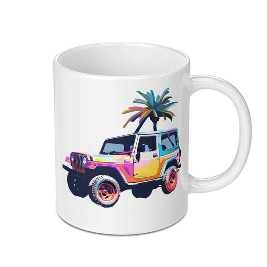 Colorful Jeep Mug, Tropical Palm Tree, Pop Art Style, Unique Gift, Car Lover Mug, Beach Vibes, Coffee Mug, Tea Cup, Novelty Mug, Gift Idea - Tawshia