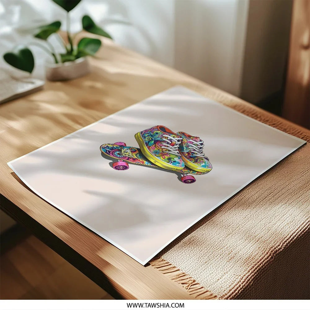 Psychedelic Shoes on Skateboard Photographic Prints, Colorful Skate Art, Unique Wall Decor, Cool Prints, Vibrant Prints - Tawshia
