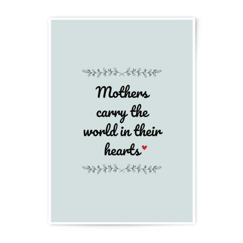 Mothers Day Photographic Prints, Mothers Carry World Quote, Mom Heart Decor, Gift For Mother, Mom Appreciation Present, Love You Mom Art - Tawshia