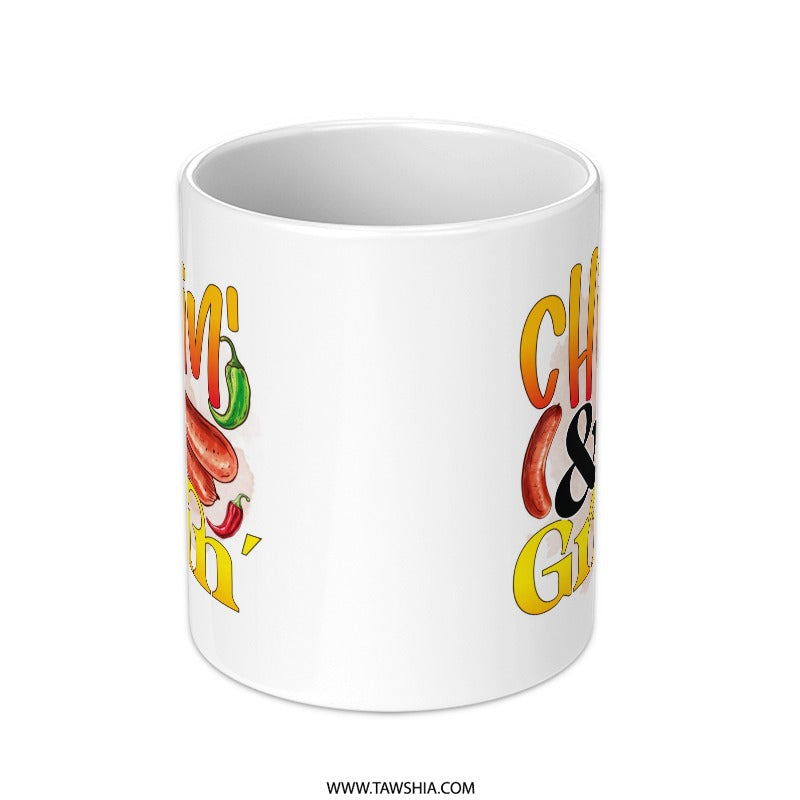 Chilling and Grilling Mug, BBQ Mug, Food Lover Gift, Grill Master Mug, Funny BBQ Mug, Sausage Mug, Novelty Mug, Gift For Him, Cute Mug - Tawshia