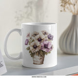 Floral Anemone Mug, Watercolor Flower Bouquet Cup, Unique Coffee Mug, Artistic Gift Mug, Flower Lover Gift, Cute Mug, Floral Mug Design - Tawshia