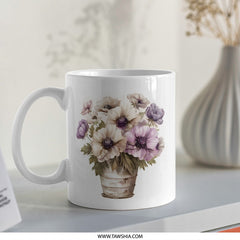 Floral Anemone Mug, Watercolor Flower Bouquet Cup, Unique Coffee Mug, Artistic Gift Mug, Flower Lover Gift, Cute Mug, Floral Mug Design - Tawshia